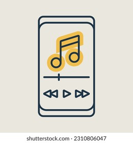 Smartphone with music player app vector isolated icon. Music sign. Graph symbol for music and sound web site and apps design, logo, app, UI