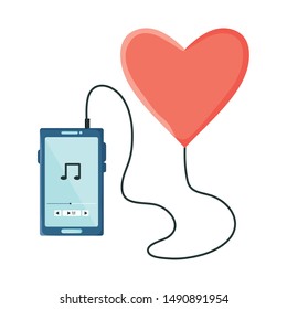 smartphone with music player application and heart