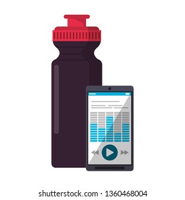 Smartphone with music and water bottle