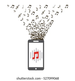 smartphone with musical note on screen over white background. colorful design. music and technology design. vector illustration