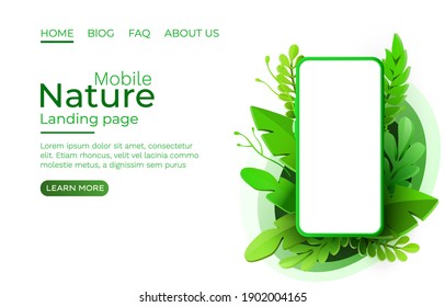 Smartphone nature mobile screen, eco technology mobile life. Vector illustration