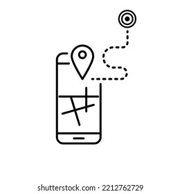smartphone navigation icon. usage smartphone navigation to goal. map location, traffic, travel, appication, web.
