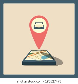 Smartphone navigation in modern flat design with a symbol of accomodation. Eps10 vector illustration