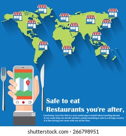 Smartphone navigation  with a symbol of restaurant