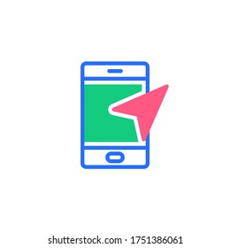 Smartphone navigator cursor flat icon, vector sign, mobile phone GPS navigation colorful pictogram isolated on white. Symbol, logo illustration. Flat style design