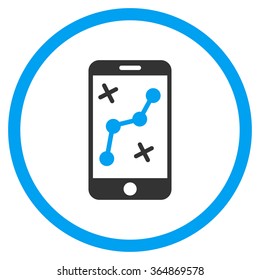 Smartphone Navigator vector icon. Style is bicolor flat circled symbol, blue and gray colors, rounded angles, white background.