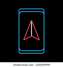 Smartphone with navigator vector isolated on black background icon. Navigation sign. Graph symbol for travel and tourism web site and apps design, logo, app, UI