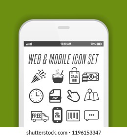 Smartphone with necessary application icons on screen. Flat vector illustration.
