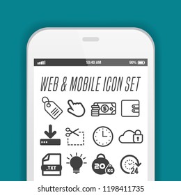 Smartphone with necessary application icons on screen. Flat vector illustration.