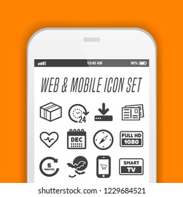 Smartphone with necessary application icons on screen. Flat vector illustration.