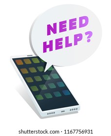Smartphone with need help text in bubble 