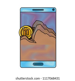 smartphone with neo money in mountain mining