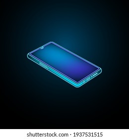 Smartphone neon icon.Modern multifunctional communication device.Internet, business concept.Isometry.3D.Vector glowing illustration.