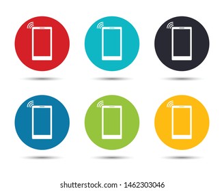 Smartphone network signal icon flat round button set illustration design isolated on white background