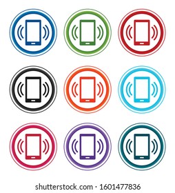 Smartphone network signal icon flat round buttons set illustration design isolated on white background