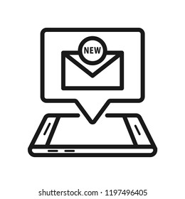Smartphone with new message icon, mobile device concept, simple flat design. Isolate on white background.