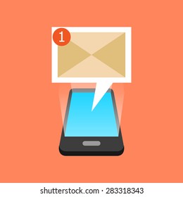 Smartphone new message received concept. Isometric design. Vector illustration