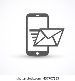 Smartphone new message sent icon vector isolated on white background for your design, logo, application, presentation, UI