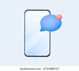 Smartphone con Nuevos SMS en la burbuja del discurso en la Ilustración vectorial del fondo blanco. App de redes sociales y mensajería, notificación. Maqueta de pantalla en blanco de dispositivos de teléfono móvil