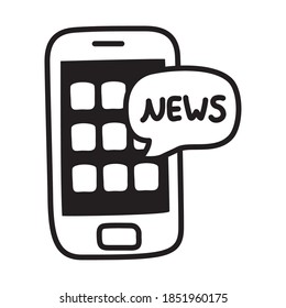 Smartphone mit Nachrichtensprechblase auf weißem Hintergrund, Silhouettenstil, Vektorgrafik