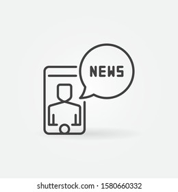 Smartphone with News Speech bubble vector concept icon or symbol in thin line style