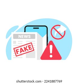 smartphone newspaper app. check the truth and don't share fake news, hoax concept illustration flat design vector eps10. modern graphic element for landing page, empty state ui, infographic, icon