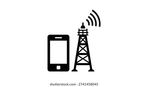 Smartphone next to cell tower symbol