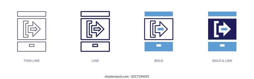 Smartphone siguiente icono en 4 estilos diferentes. Línea delgada, línea, negrita y línea negrita. Estilo duotono. Trazo editable.