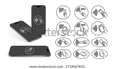 Smartphone NFC RFID Contactless Payment Vector – Realistic Mobile Phone with Wireless Payment Icon, Digital Wallet, Tap to Pay Technology Isolated