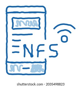 smartphone nfc sketch icon vector. Hand drawn blue doodle line art smartphone nfc sign. isolated symbol illustration