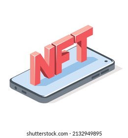 Smartphone NFT. Vector 3d Line Isometric, Color Web Icons, New Flat Style. Creative Design Idea For Infographics.