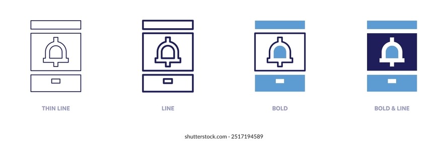 Icono de notificación de smartphone en 4 estilos diferentes. Línea delgada, línea, negrita y línea negrita. Estilo duotono. Trazo editable.