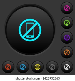 Smartphone not allowed dark push buttons with vivid color icons on dark grey background