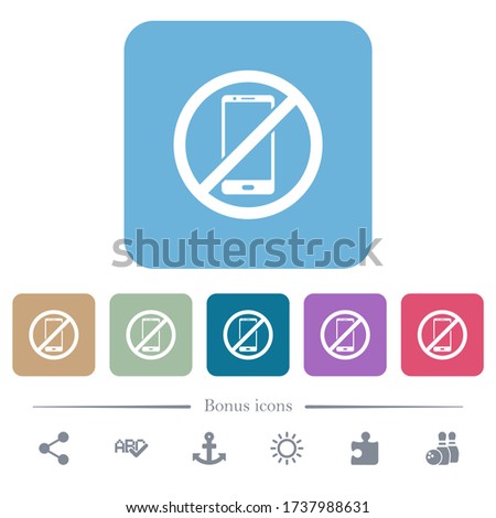 Smartphone not allowed white flat icons on color rounded square backgrounds. 6 bonus icons included