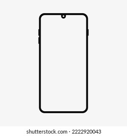 Smartphone with notch mockup with white blank screen. Solid black silhouette cellphone icon. Flat vector illustration isolated on white background.