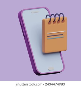 Smartphone and note concept. Realistic 3d object cartoon style.