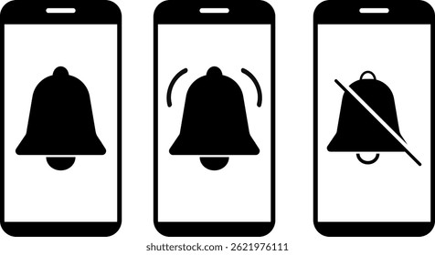 Smartphone notification bell icon set. Volume sign. noise icons symbol. sound level. Speaker symbol