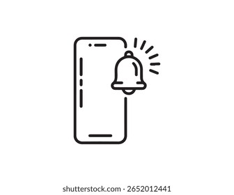 Ícone de sino de notificação do smartphone com ondas de som isoladas no fundo branco