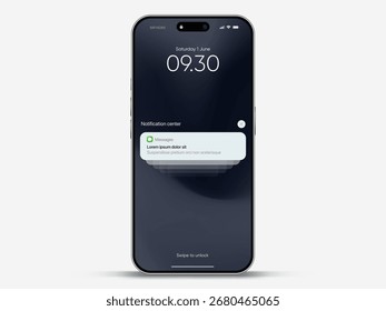 Modelo do centro de notificação por smartphone, exibindo alertas e novas mensagens na tela