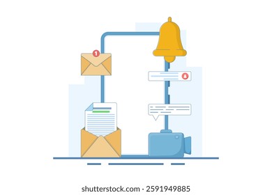 smartphone notification concept with notification message, email bell, chat, video call, utility mobile app, reminder app, get notification on smartphone, flat style vector illustration.