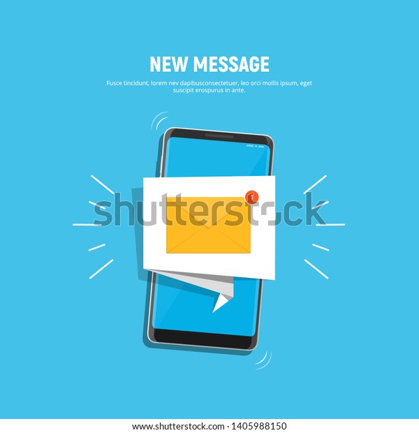 画面に通知アイコンが表示されたスマートフォン 携帯電話の画面に新しいメッセージのアイコンを表示します モバイル通知 E メールアプリケーション フラットスタイルのベクターイラスト のベクター画像素材 ロイヤリティフリー