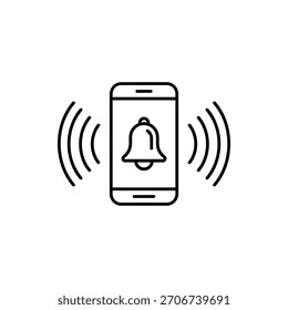 Smartphone Notification Icon Vibrating with Ringing Bell Symbolizing Alerts on Mobile Device Interface