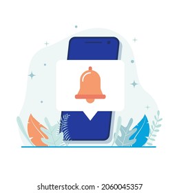 vector de ilustración de notificación de Smartphone. Teléfono con icono de timbre sonando. Diseño plano adecuado para muchos fines.