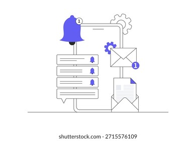 Smartphone notification with message, email bell, chat, call, utility mobile app, reminder app, get notification on phone. Flat Cartoon Vector Illustration, icon Stylish abstract design landing page web