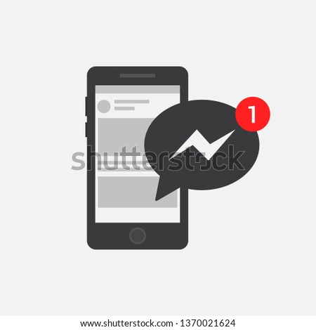 Smartphone and notification message icon. Messenger. Isolated. Vector