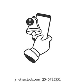 Smartphone with notification. New notification (Bell of Notice) on mobile phone screen.