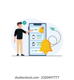 Smartphone with notification. New email message on the phone. Alert message. Notification concept of new message or other notice. Unread email. Danger error alerts, virus or insecure messaging, spam