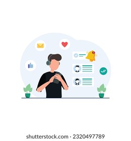 Smartphone with notification. New email message on the phone. Alert message. Notification concept of new message or other notice. Unread email. Danger error alerts, virus or insecure messaging, spam