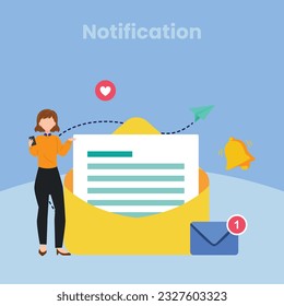 Smartphone con notificación. Nuevo mensaje de correo electrónico en el teléfono. Mensaje de alerta. Concepto de notificación de nuevo mensaje u otro aviso. Correo electrónico no leído. Alertas de error de peligro, mensajes de virus o inseguros, correo basura	