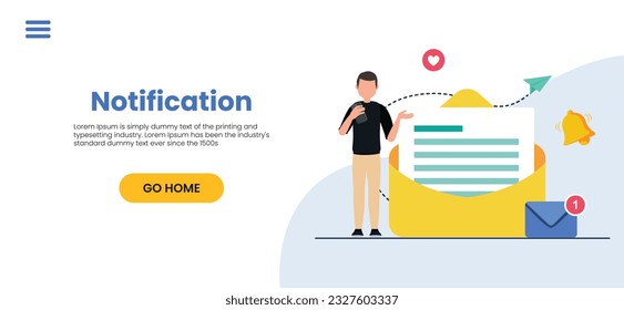 Smartphone with notification. New email message on the phone. Alert message. Notification concept of new message or other notice. Unread email. Danger error alerts, virus or insecure messaging, spam	